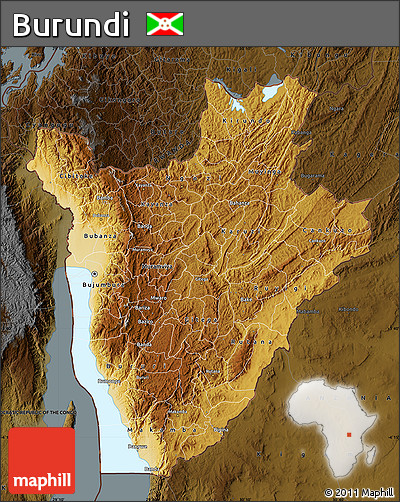 Physical Map of Burundi, darken