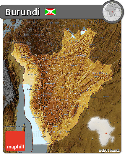 Physical Map of Burundi, darken