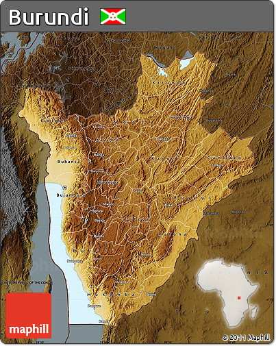 Physical Map of Burundi, darken