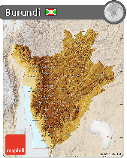 Physical Map of Burundi, lighten