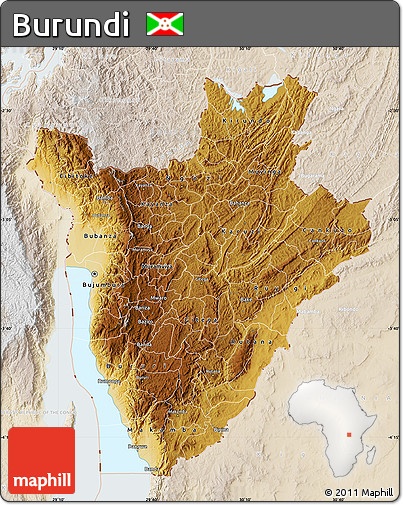 Physical Map of Burundi, lighten