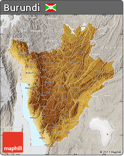 Physical Map of Burundi, lighten, semi-desaturated