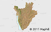 Satellite Map of Burundi, single color outside, shaded relief sea