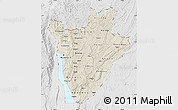 Shaded Relief Map of Burundi, lighten, desaturated