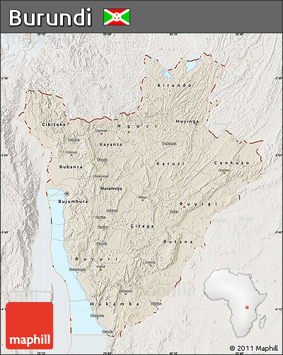 Shaded Relief Map of Burundi, lighten