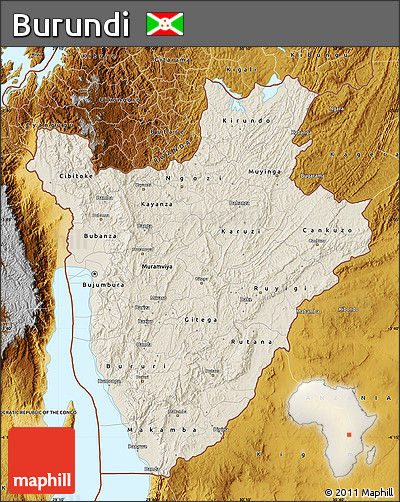 Shaded Relief Map of Burundi, physical outside