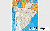 Shaded Relief Map of Burundi, political outside, shaded relief sea