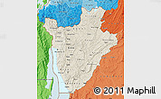 Shaded Relief Map of Burundi, political shades outside, shaded relief sea