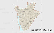 Shaded Relief Map of Burundi, single color outside, satellite sea
