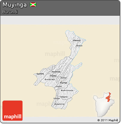 Classic Style 3D Map of Muyinga, single color outside