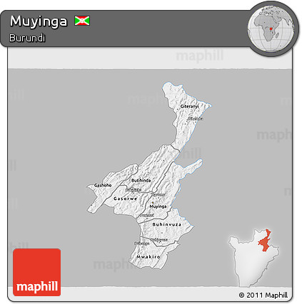 Gray 3D Map of Muyinga, single color outside