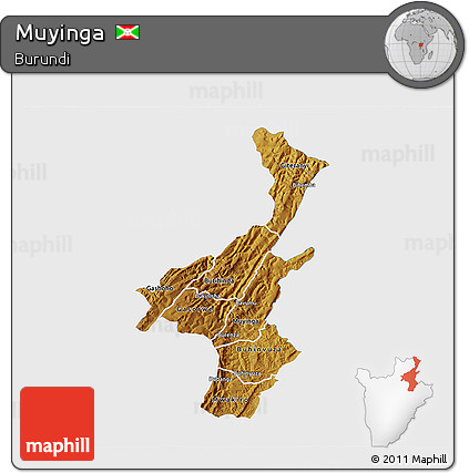 Physical 3D Map of Muyinga, single color outside