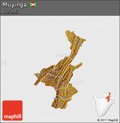 Physical 3D Map of Muyinga, single color outside