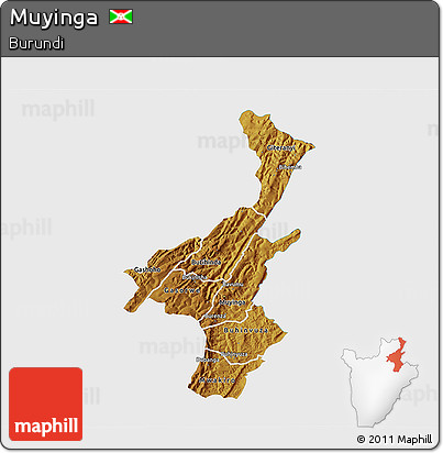 Physical 3D Map of Muyinga, single color outside