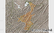 Satellite 3D Map of Muyinga, semi-desaturated