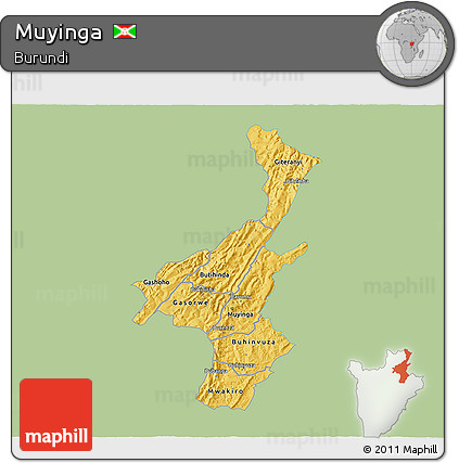 Savanna Style 3D Map of Muyinga, single color outside