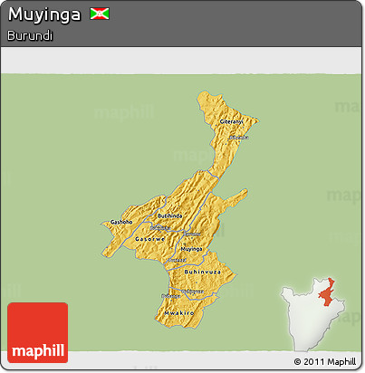 Savanna Style 3D Map of Muyinga, single color outside