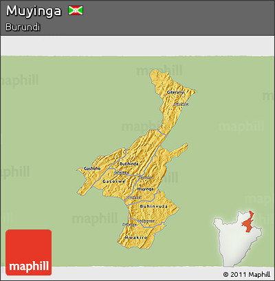 Savanna Style 3D Map of Muyinga, single color outside