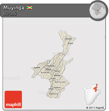 Shaded Relief 3D Map of Muyinga, single color outside
