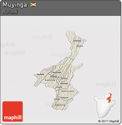 Shaded Relief 3D Map of Muyinga, single color outside