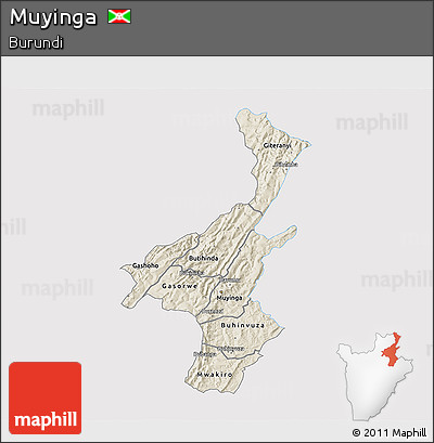 Shaded Relief 3D Map of Muyinga, single color outside