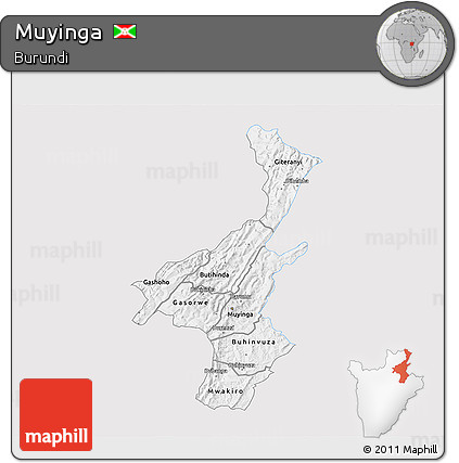 Silver Style 3D Map of Muyinga, single color outside
