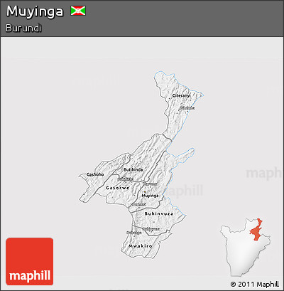 Silver Style 3D Map of Muyinga, single color outside