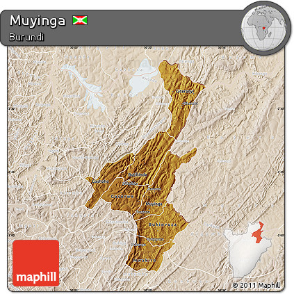 Physical Map of Muyinga, lighten