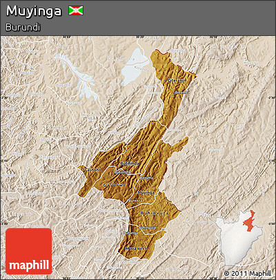Physical Map of Muyinga, lighten