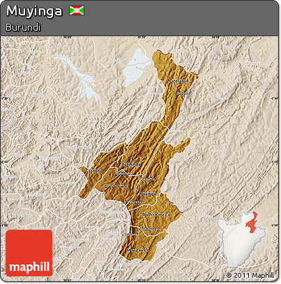 Physical Map of Muyinga, lighten
