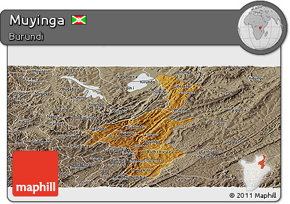 Physical Panoramic Map of Muyinga, semi-desaturated