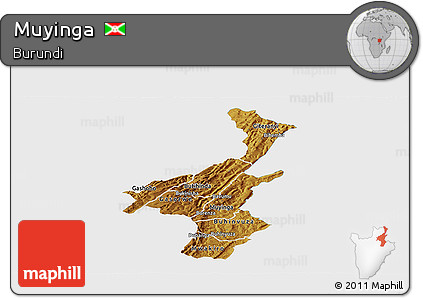 Physical Panoramic Map of Muyinga, single color outside
