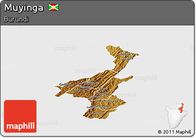 Physical Panoramic Map of Muyinga, single color outside
