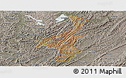 Satellite Panoramic Map of Muyinga, semi-desaturated