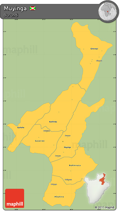 Savanna Style Simple Map of Muyinga, single color outside