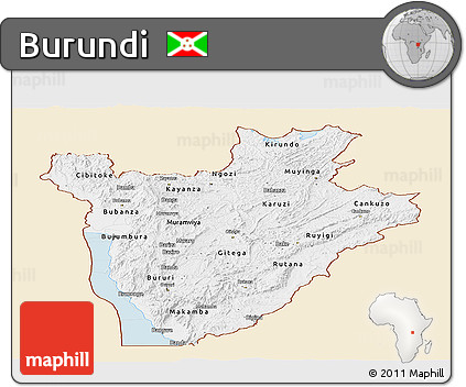 Classic Style Panoramic Map of Burundi, single color outside