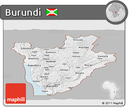 Gray Panoramic Map of Burundi, single color outside