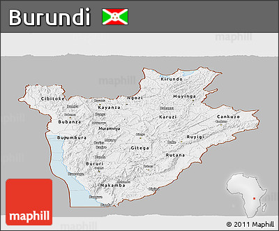 Gray Panoramic Map of Burundi, single color outside