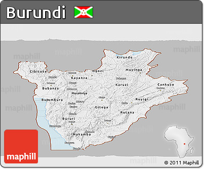 Gray Panoramic Map of Burundi, single color outside