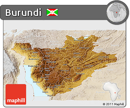 Physical Panoramic Map of Burundi, lighten, land only