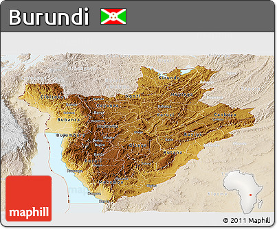Physical Panoramic Map of Burundi, lighten, land only