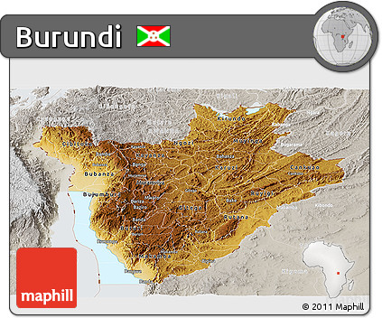 Physical Panoramic Map of Burundi, lighten, semi-desaturated