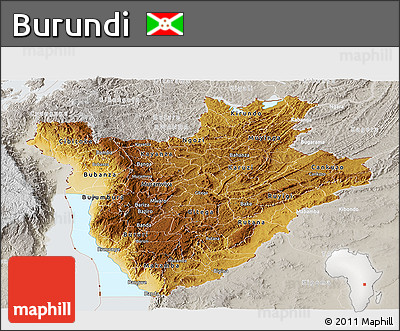 Physical Panoramic Map of Burundi, lighten, semi-desaturated