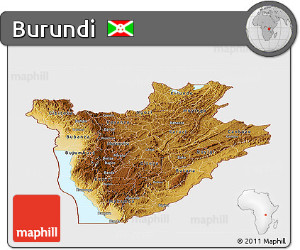 Physical Panoramic Map of Burundi, single color outside