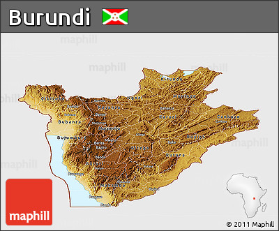Physical Panoramic Map of Burundi, single color outside