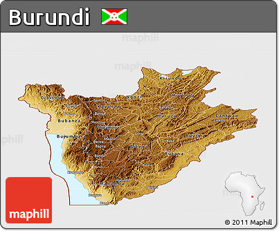 Physical Panoramic Map of Burundi, single color outside