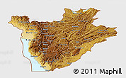 Physical Panoramic Map of Burundi, single color outside, satellite sea