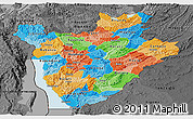 Political Panoramic Map of Burundi, darken, desaturated