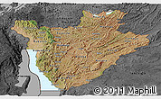 Satellite Panoramic Map of Burundi, darken, desaturated, land only