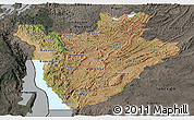 Satellite Panoramic Map of Burundi, darken, semi-desaturated